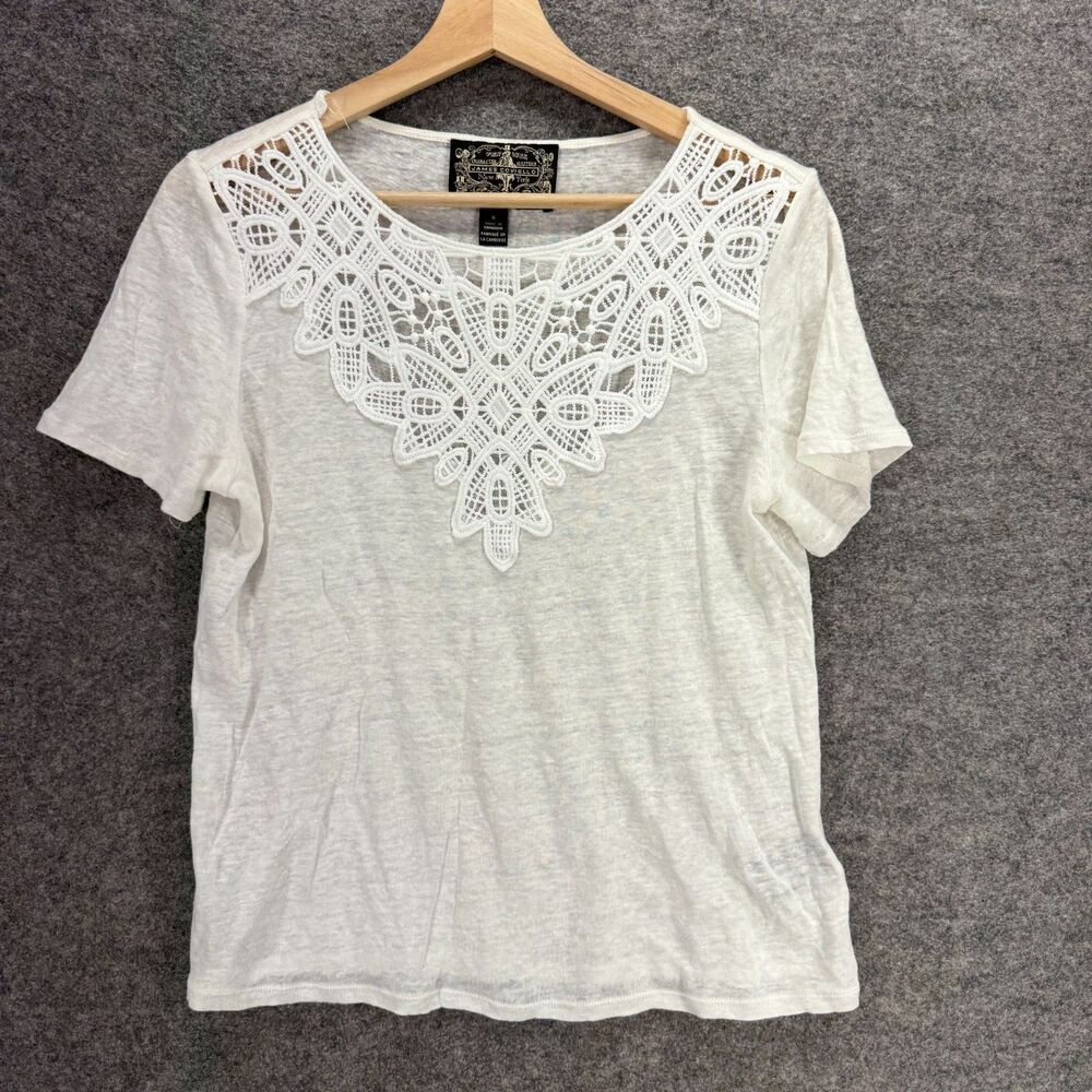 James Coviello T-Shirt Women M Medium Gray Short Sleeve Linen Round Neck Casual